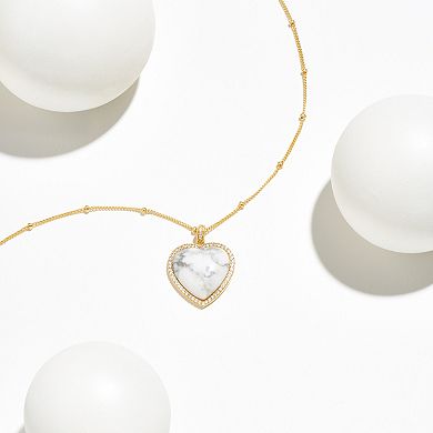 Classic Treasures 18k Gold Over Silver Genuine Howlite & Lab-Created White Sapphire Heart Pendant Necklace