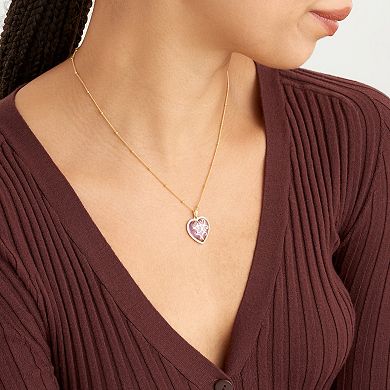 18k Gold Over Silver Amethyst & Lab-Created White Sapphire Heart Pendant Necklace