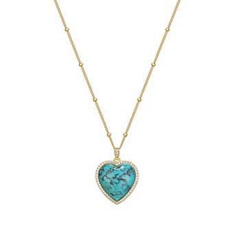 Classic Treasures 18k Gold Over Silver Turquoise & Lab-Created White Sapphire Heart Pendant Necklace