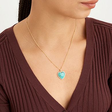 18k Gold Over Silver Turquoise & Lab-Created White Sapphire Heart Pendant Necklace
