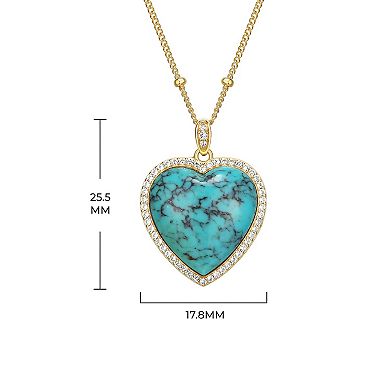 18k Gold Over Silver Turquoise & Lab-Created White Sapphire Heart Pendant Necklace