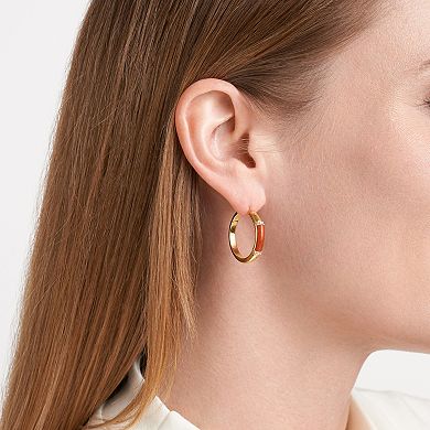 18k Gold Over Silver Dyed Red Jade & Cubic Zirconia Hoop Earrings
