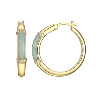 Dynasty Jade 18k Gold Over Silver Jade & Cubic Zirconia Hoop Earrings