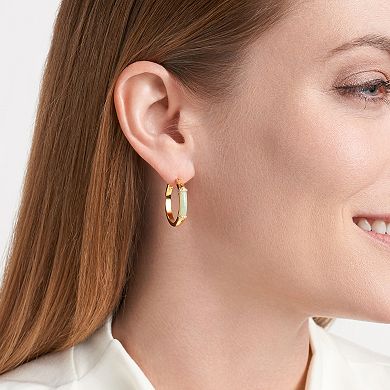 18k Gold Over Silver Jade & Cubic Zirconia Hoop Earrings