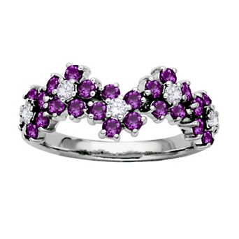 Classic Treasures Sterling Silver Amethyst & Lab-Created White Sapphire Flower Ring