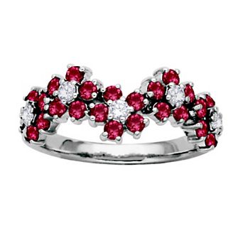 Classic Treasures Sterling Silver Lab-Created Ruby & Lab-Created White Sapphire Flower Ring