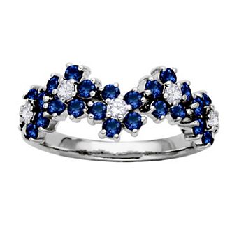 Classic Treasures Sterling Silver Lab-Created Blue Sapphire & Lab-Created White Sapphire Flower Ring