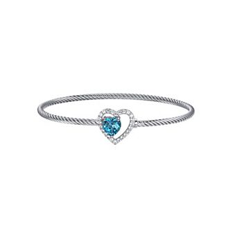 Classic Treasures Sterling Silver London Blue Topaz & Lab-Created White Sapphire Heart Cuff Bracelet