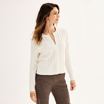 Women's Croft & Barrow® Extra Soft Classic Cable Knit Cardigan