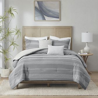 Madison Park Hendry 5 pc Clipped Jacquard Striped Comforter Set with Throw Pillows