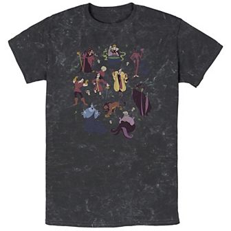 Disney Villains Men's Group Shot Doodles Mineral Wash Graphic Tee
