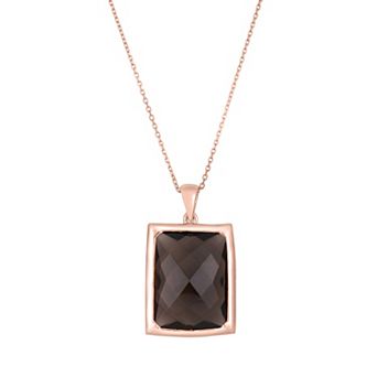 Oro Leoni Rose Gold Tone Sterling Silver Smoky Quartz Pendant Necklace