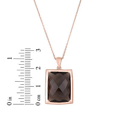 Oro Leoni Rose Gold Tone Sterling Silver Smoky Quartz Pendant Necklace