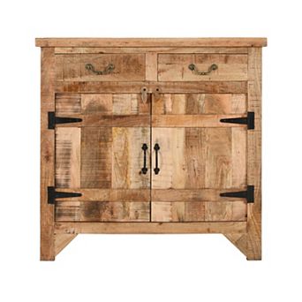 Artisanal Farmhouse Style 2 Drawer Mango Wood Cabinet Console with 2 Door Storage