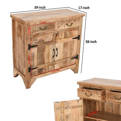 Artisanal Farmhouse Style 2 Drawer Mango Wood Cabinet Console with 2 Door Storage