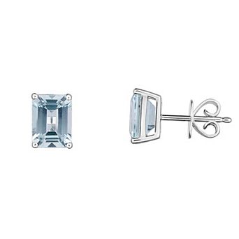 Oro Leoni Sterling Silver Emerald Cut Aquamarine Stud Earrings