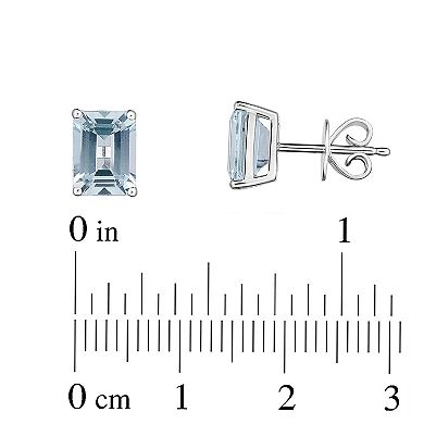 Sterling Silver Emerald Cut Aquamarine Earrings