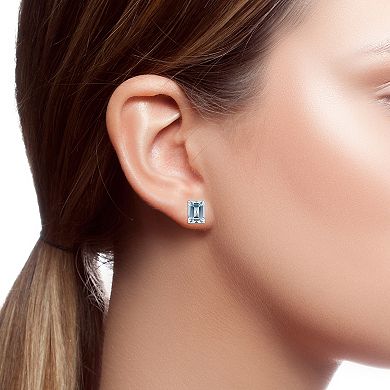 Sterling Silver Emerald Cut Aquamarine Earrings