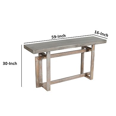 59 Inch Artisan Sideboard Console Table With Geometric Interlocked Base, Distressed Matte Gray