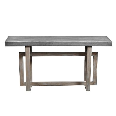 59 Inch Artisan Sideboard Console Table With Geometric Interlocked Base, Distressed Matte Gray
