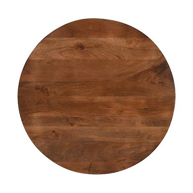 30 Inch Handcrafted Round Mango Wood Dinette, Artisanal Twisted Pedestal Base, Walnut Brown