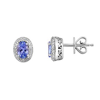 Oro Leoni Sterling Silver Tanzanite & Diamond Accent Halo Stud Earrings