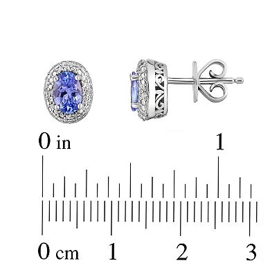 Oro Leoni Sterling Silver Tanzanite & Diamond Accent Halo Stud Earrings