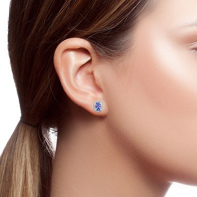 Sterling Silver Tanzanite & Diamond Accent Halo Stud Earrings