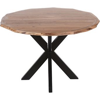41 Inch Handcrafted Live Edge Round Dining Table with a Natural Brown Acacia Wood Top and Black Iron Legs