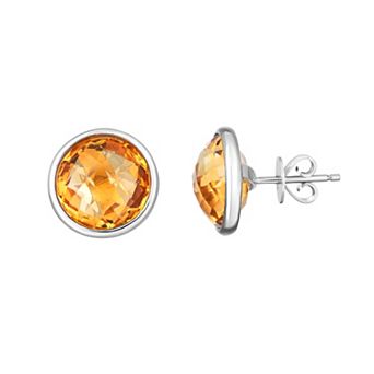 Oro Leoni Sterling Silver Citrine Circle Stud Earrings