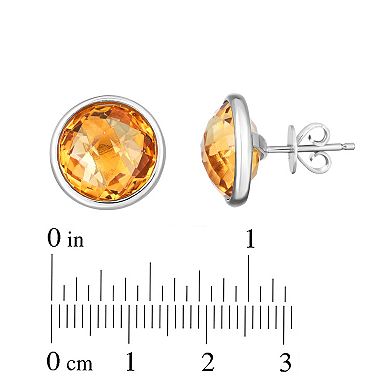 Oro Leoni Sterling Silver Citrine Circle Stud Earrings
