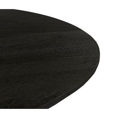 Ridge 47 Inch Handcrafted Mango Wood Round Dining Table, Slatted Flared Base, Black
