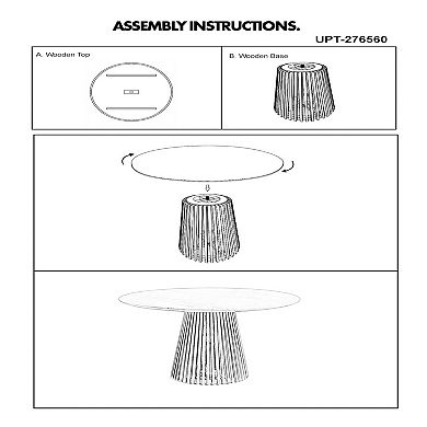 Ridge 47 Inch Handcrafted Mango Wood Round Dining Table, Slatted Flared Base, Black