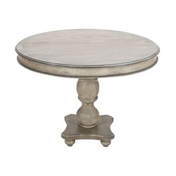 42 Inch Handcrafted Mango Wood Dining Table with Pedestal Base, Round Molded Top, Washed White