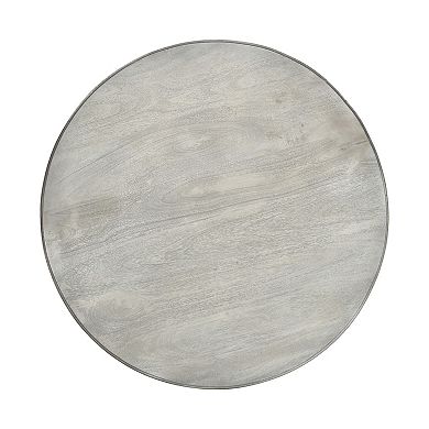 42 Inch Handcrafted Mango Wood Dining Table with Pedestal Base, Round Molded Top, Washed White