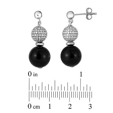 Sterling Silver Onyx & Cubic Zirconia Dangle Earrings