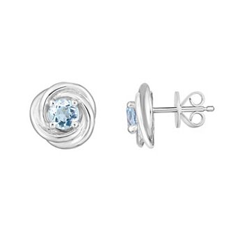 Oro Leoni Sterling Silver Aquamarine Knot Stud Earrings