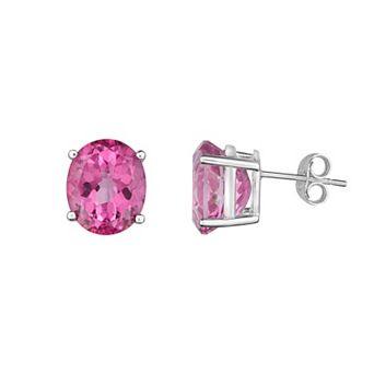 Oro Leoni Sterling Silver Oval Pink Mystic Topaz Stud Earrings