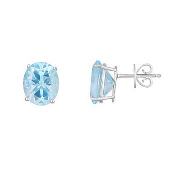 Oro Leoni Sterling Silver Oval Blue Topaz Stud Earrings