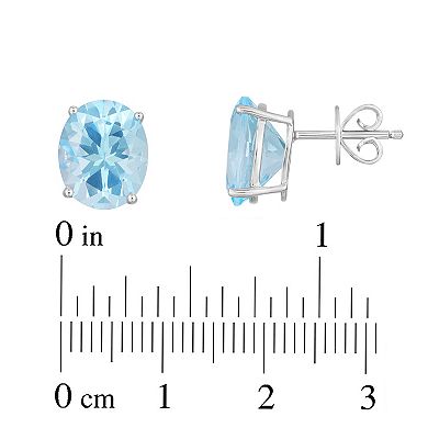 Oro Leoni Sterling Silver Oval Blue Topaz Stud Earrings