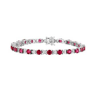 Oro Leoni Sterling Silver Rhodolite Garnet & 1/10 Carat T.W. Diamond Bracelet