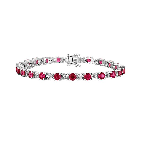 Sterling Silver Rhodolite Garnet & 1/10 Carat T.W. Diamond Bracelet