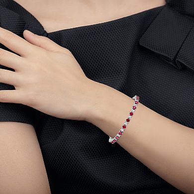 Oro Leoni Sterling Silver Rhodolite Garnet & 1/10 Carat T.W. Diamond Bracelet