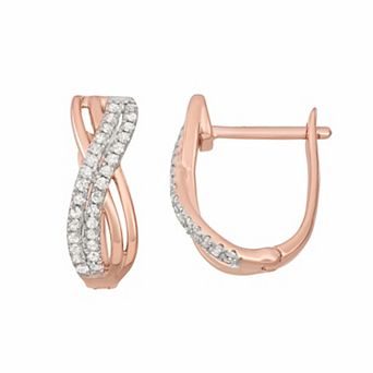 HDI Rose Gold Toned 1/5 Carat T.W. Diamond Twist Hoop Earrings