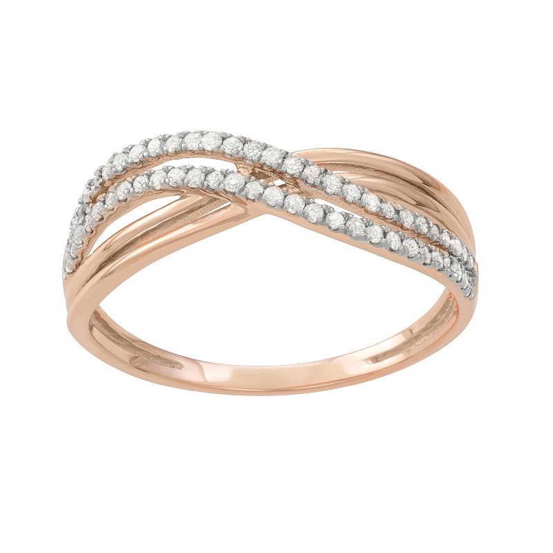 HDI Rose Gold 1/5 Carat T.W. Diamond Twist Wedding Band, Women's, Size: 9, Pink