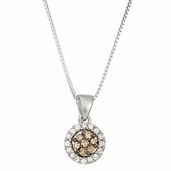 HDI Sterling Silver 1/4 Carat T.W. Brown Diamond Cluster Pendant Necklace