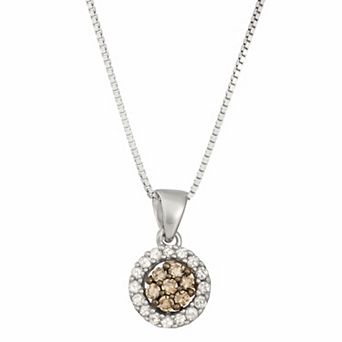 HDI Sterling Silver 1/4 Carat T.W. Brown Diamond Cluster Pendant Necklace