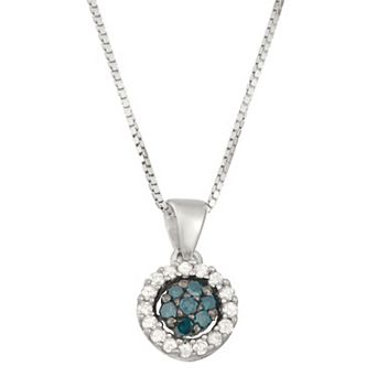 HDI Sterling Silver 1/4 Carat T.W. Blue Diamond Cluster Pendant Necklace