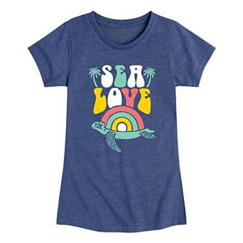 Girls 7-16 Sea Love Turtle Rainbow Graphic Tee