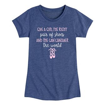 Girls 7-16 Give A Girl The Right Pair Of Shoes And She Can Conquer The World Graphic Tee